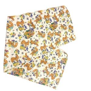 Vintage Easter Bunnies And Flowers Vinyl Tablecloth Flannel Lined 88” X 52”